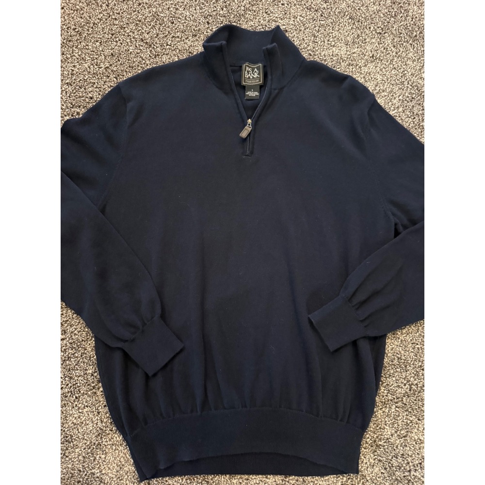 Jos A Bank Traveler Sweater Mens Large Navy Blue Pima Cotton Quarter Zip